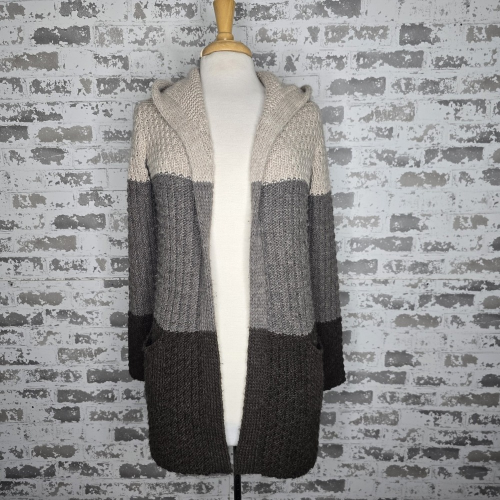Cocogio Italy Sweater Womens S Brown Colorblock Knit Open Front Hooded Cardigan‎